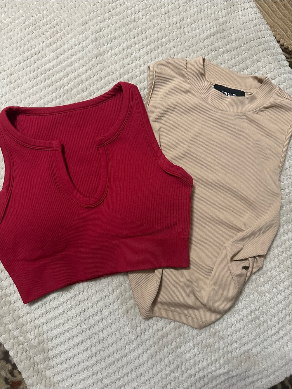 Cider Beige fitted Tank & Deep Red Padded Crop Top